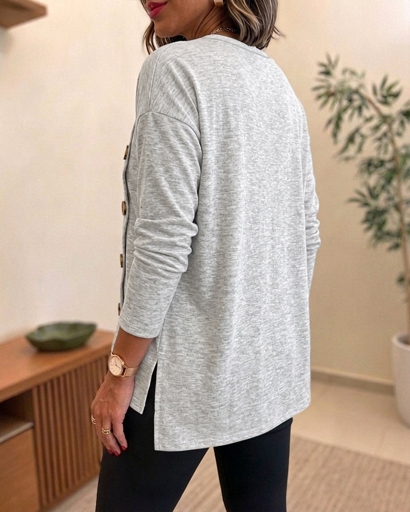 CHICMELIVE Womens Long Sleeve Tops with Buttons Dressy Casual Crewneck Shirts