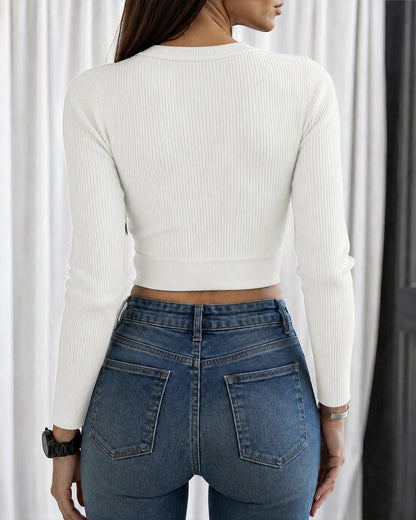 CHICMELIVE Rhinestone Sweaters for Women Ribbed Knit Crop Top