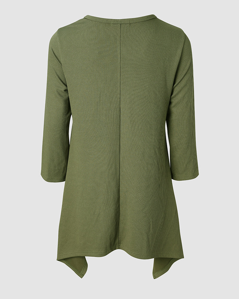 CHICMELIVE Womens 3/4 Sleeve Ribbed Tunic Asymmetrical Hem Loose Top