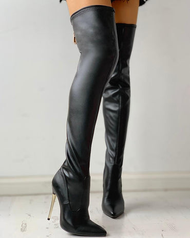 Zipper Knee-High Thin Heel Boots Pointed Toe Long Sexy Stiletto Heel