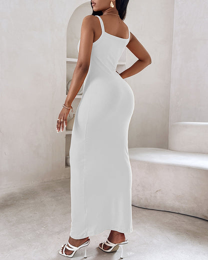 Spaghetti Strap U-Neck Casual Maxi Dress Slim Fit Cami Vacation Dress