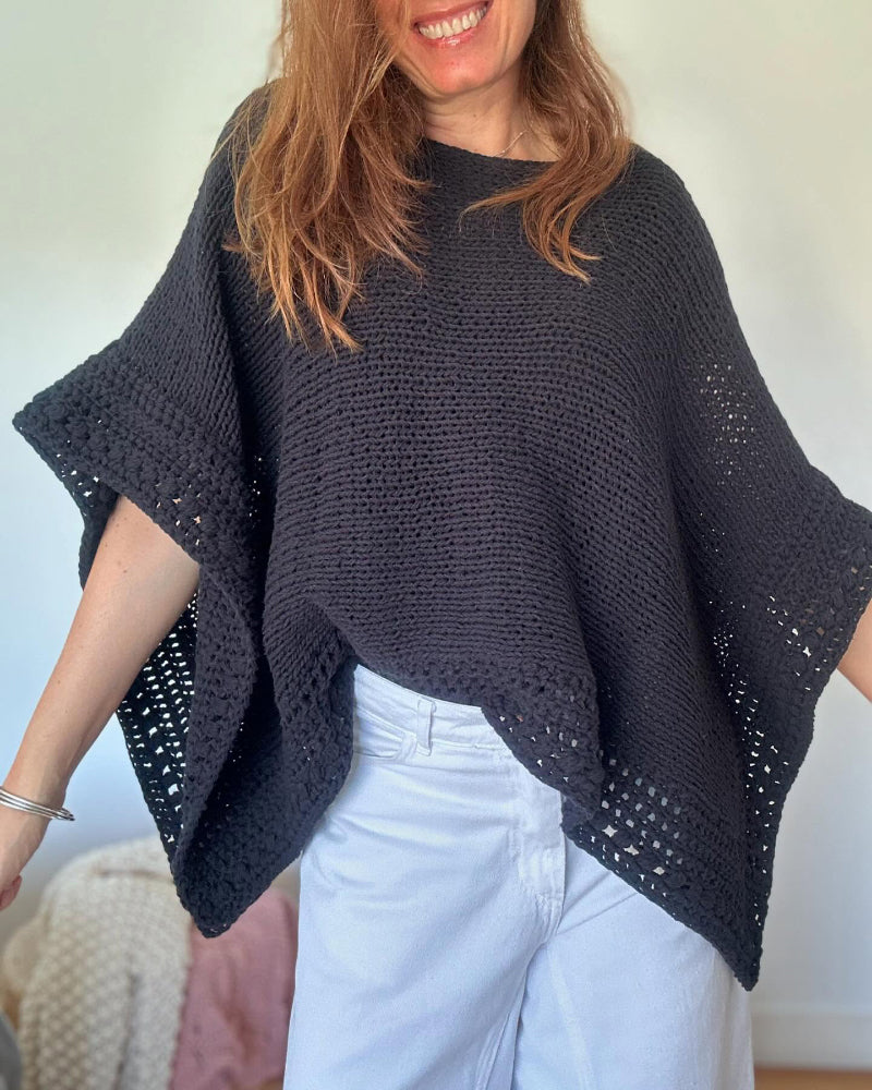 Solid Batwing Sleeve Hollow-out Crochet Pattern Top Casual Cover Up