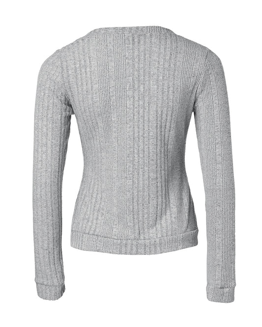 Crewneck Long Sleeve Ribbed Top Half Zipper Design Casual Pullover Tops