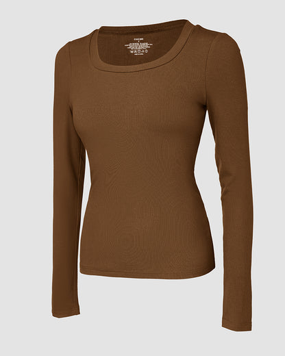 ChicMe Built-in Bra U-Neck Long Sleeve Ribbed Top