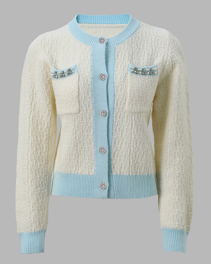 CHICMELIVE Women Contrast Trim Knit Cardigan Elegant Button Front Sweater