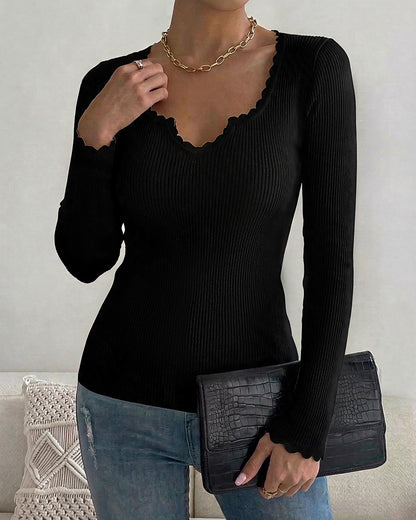 CHICMELIVE Women's Ribbed Knit Long Sleeve Henley Tops Basic Tees