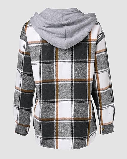 CHICMELIVE Womens Casual Jacket Plaid Hooded Fleece Lined Shacket