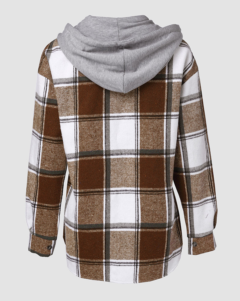 CHICMELIVE Womens Casual Jacket Plaid Hooded Fleece Lined Shacket
