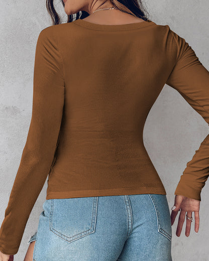 ChicMe Built-in Bra U-Neck Long Sleeve Ribbed Top