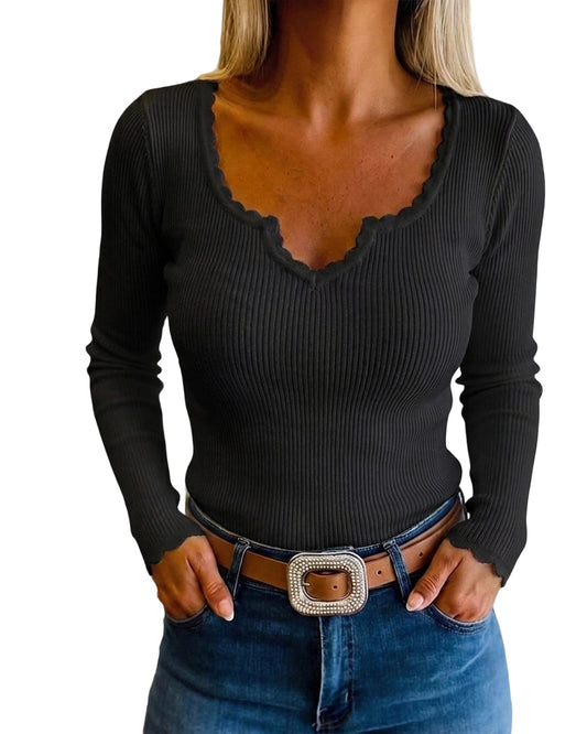 CHICMELIVE Women's Ribbed Knit Long Sleeve Henley Tops Basic Tees