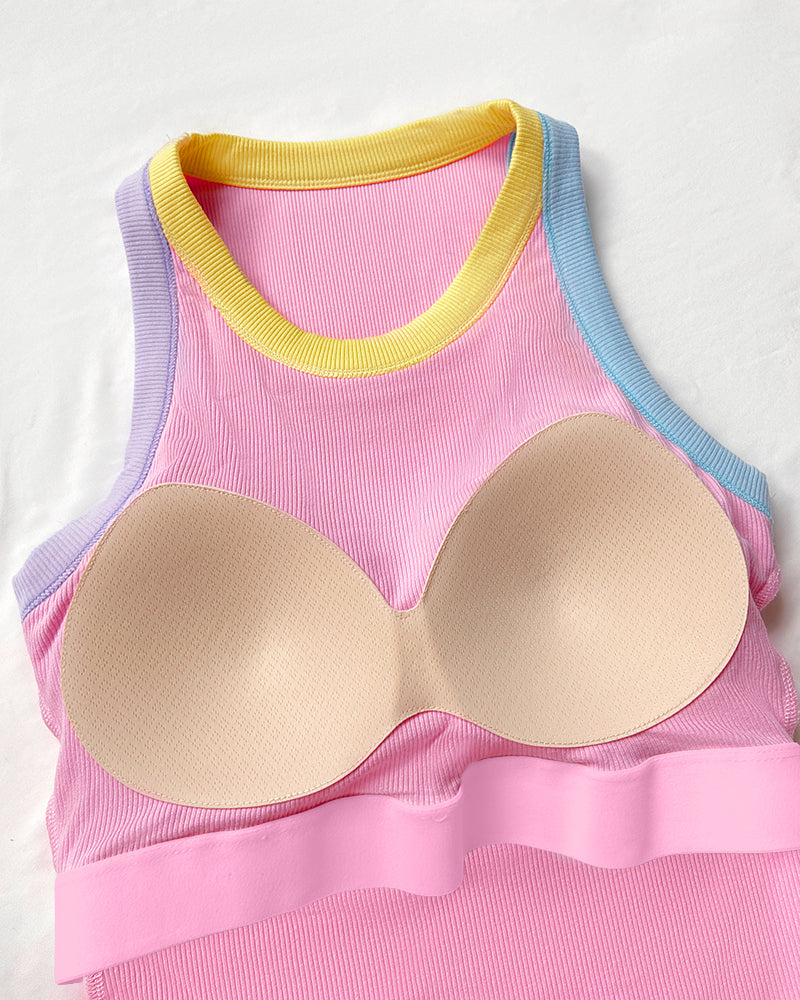 CHICMELIVE Womens Sleeveless Ribbed Built in Bra Tank Top-Lighted Blue-X-Large