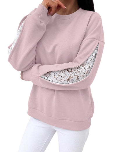 CHICMELIVE Oversized Sweatshirt for Women Lace Sleeve Cutout Fall Pullover