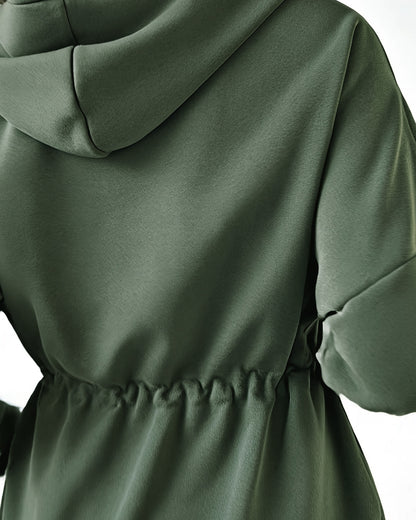 Long Sleeve Waist Drawstring Hooded Coat Casual Loose Fit Cardigan Jacket with Pockets