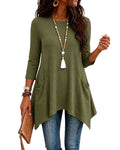 CHICMELIVE Womens 3/4 Sleeve Ribbed Tunic Asymmetrical Hem Loose Top