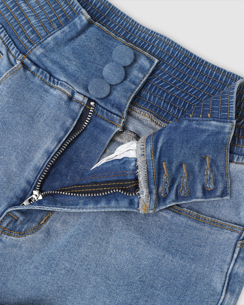 ChicMe CurveEase Back Shirred Button Front High Waist Jeans Skinny Flared Denim Jeggings