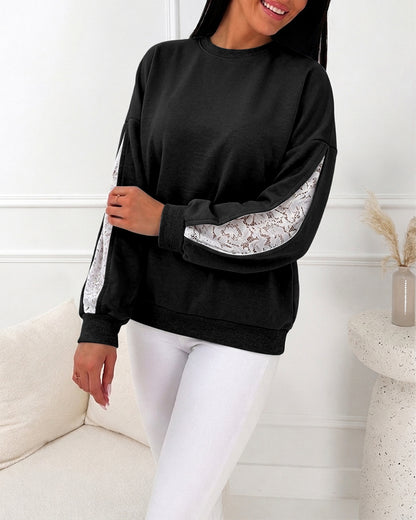 CHICMELIVE Oversized Sweatshirt for Women Lace Sleeve Cutout Fall Pullover