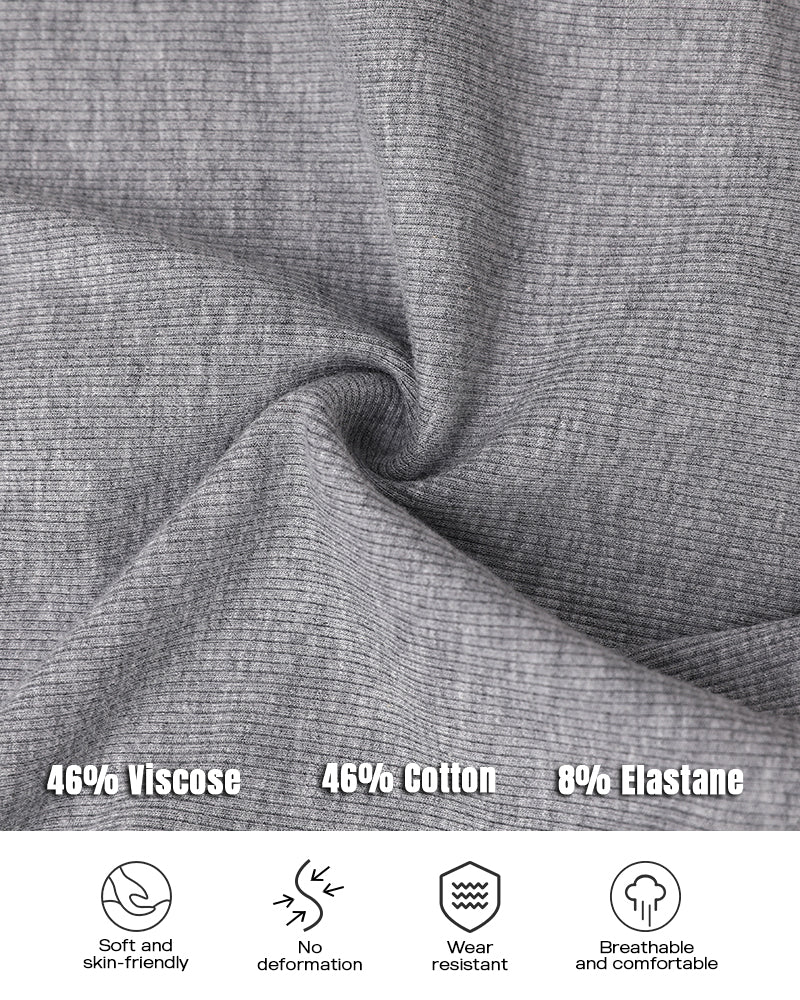 ChicMe Built-in Bra Notch Neck Long Sleeve Shirts Rib-Knit Ruched Waist Top