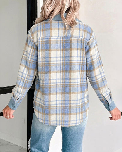 CHICMELIVE Women's Corduroy Plaid Shacket Two-Way Reversible Jacket