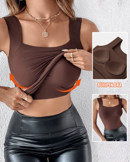 ChicMe ContourX 2 Piece U Neck Shapewear Built-in Bra Tank High Strechy Sleeveless Slim Fit Tops Camisole