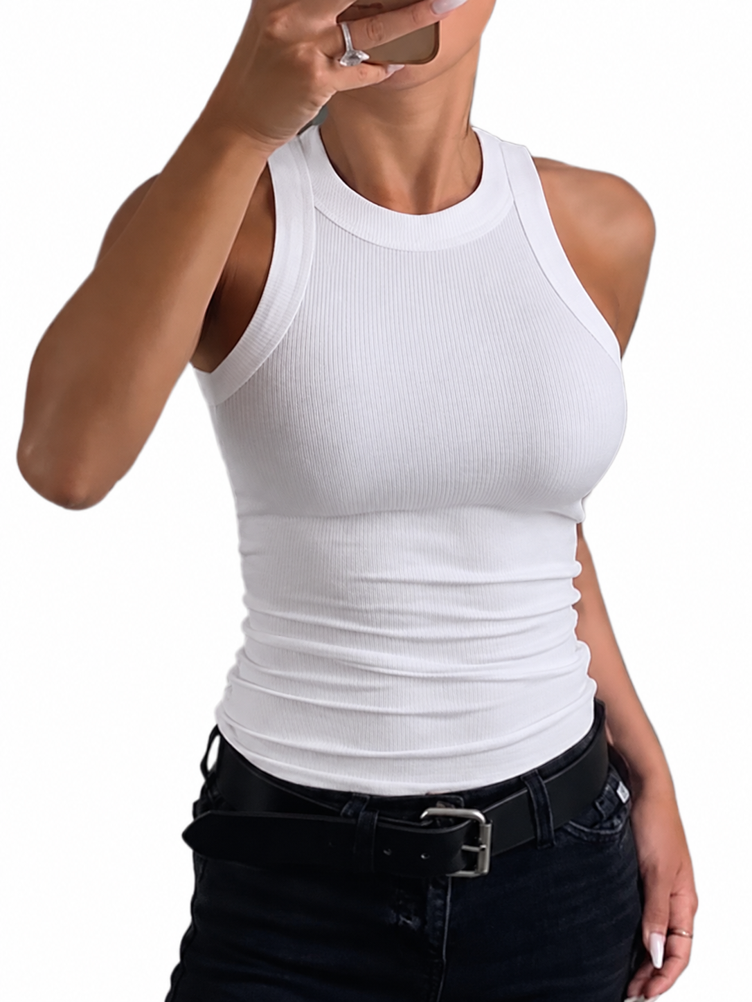 CHICMELIVE Women's High Neck Ribbed Tank Top Cami