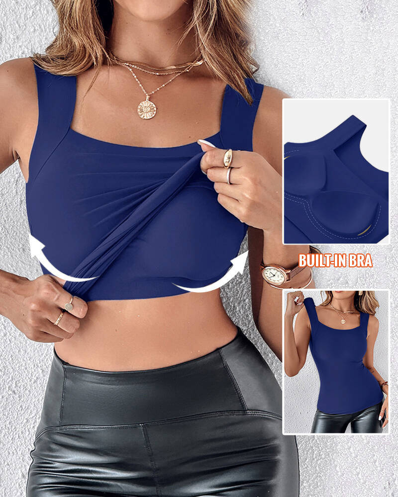 CHICMELIVE U-Neck Sleeveless Tank Seamless Skinny Layering Top with Built-In Bra