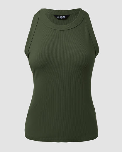 O-Neck Sleeveless Basic Slim Fit Skinny Tank Casual Top(Without Pads)
