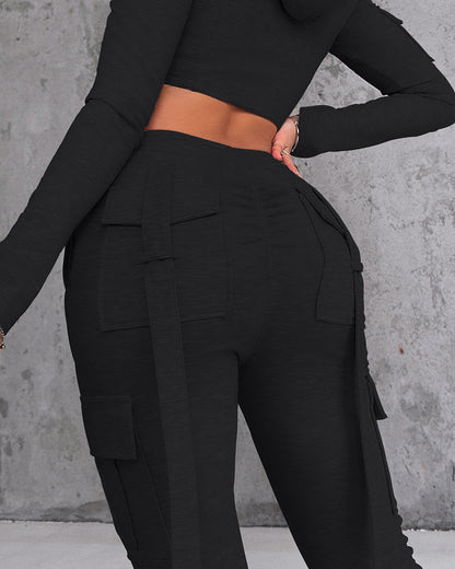 Drawstring Slit Pocket Design Sweatpants