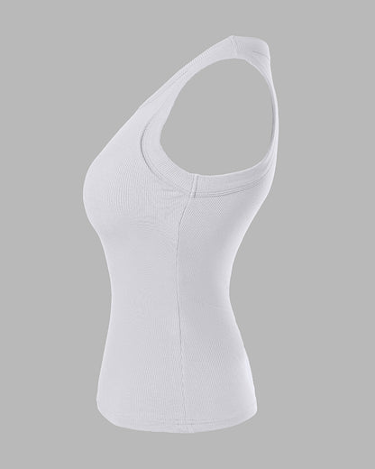 ChicMe Built-in Bra 2 Piece Athletic Tank Tops for Women Ribbed Tank Top