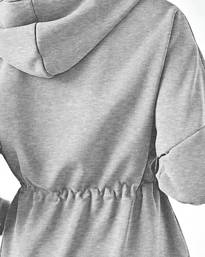 Long Sleeve Waist Drawstring Hooded Coat Casual Loose Fit Cardigan Jacket with Pockets