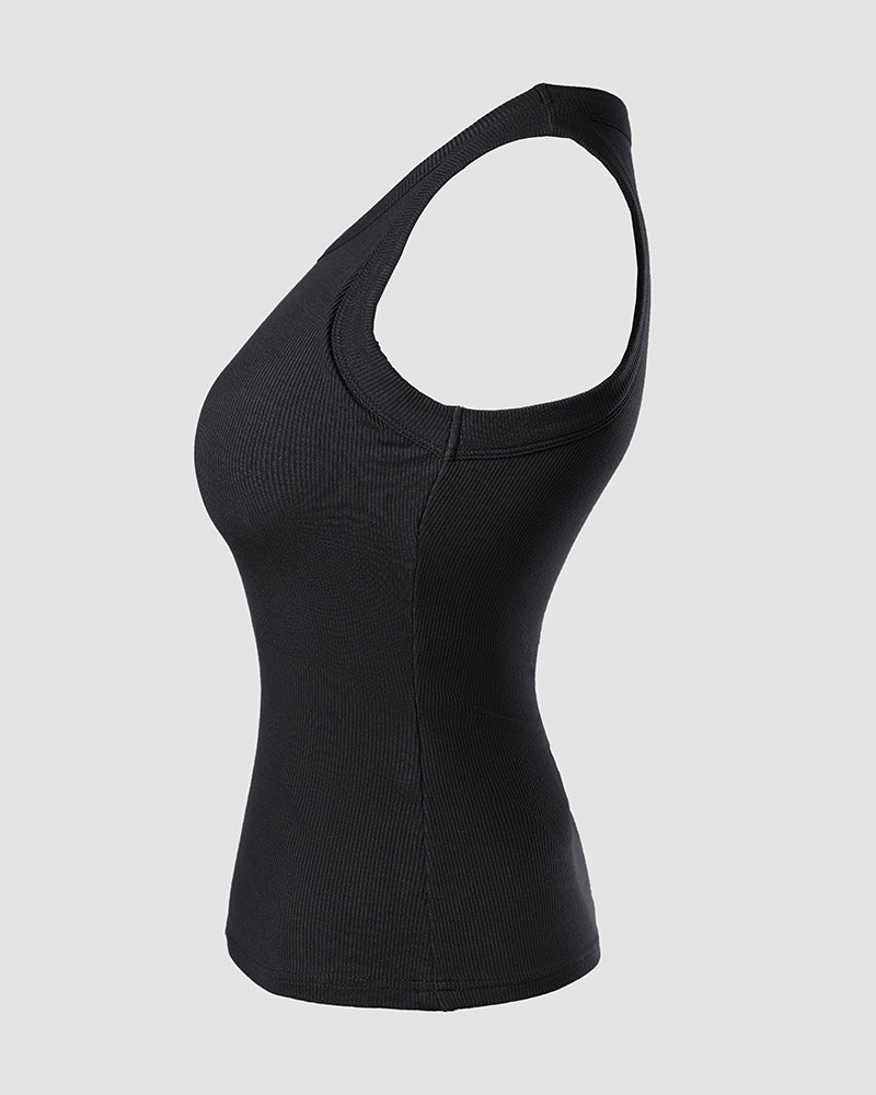 ChicMe Built-in Bra 2 Piece Athletic Tank Tops for Women Ribbed Tank Top
