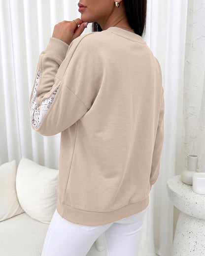 CHICMELIVE Oversized Sweatshirt for Women Lace Sleeve Cutout Fall Pullover