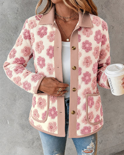 CHICMELIVE Women's Soft Floral Sherpa Jacket Corduroy Button Down Coat