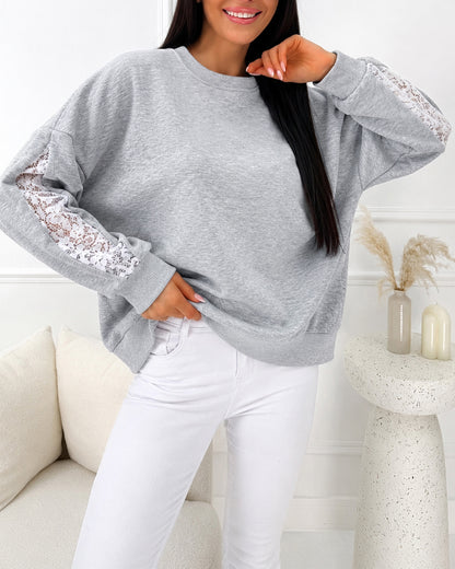 CHICMELIVE Oversized Sweatshirt for Women Lace Sleeve Cutout Fall Pullover