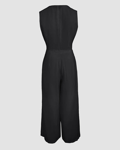 Women's Two Piece Outfits Faux Two Piece Sleeveless Crop Top and High Waisted Wide Leg Pants Elegant Matching Suit