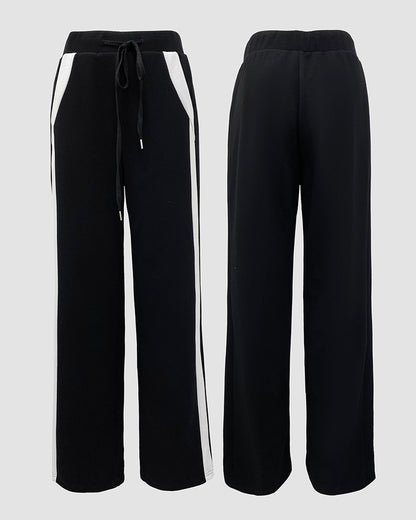 2 Pieces Outfit Half Zip Long Sleeve Top and Drawstring Elastic Waist Pants Set Casual Contrast Paneled Side Set