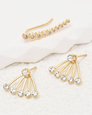 3pcs Faux Zircon Stud Earrings & Ear Climbers Set