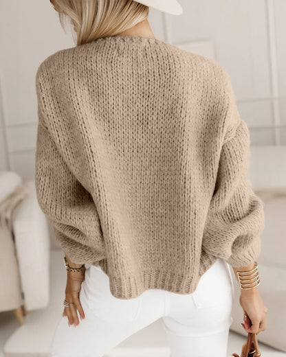 Women's 3D Floral Knit Cardigan Long Sleeve Crochet Sweater Casual Crop Coat