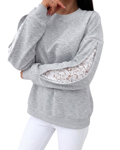 CHICMELIVE Oversized Sweatshirt for Women Lace Sleeve Cutout Fall Pullover