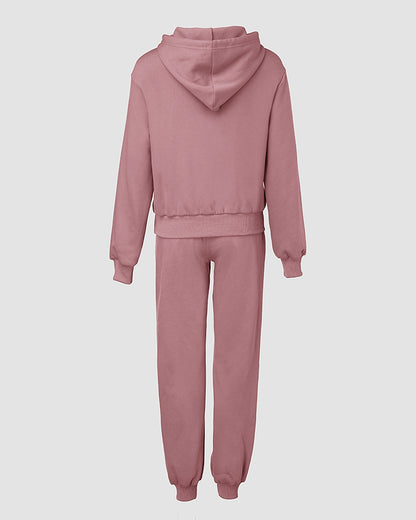 2 Pieces Outfit Kangaroo Pocket Thermal Lined Drawstring Hoodie Sweatshirt and Casual Elastic Waist Cinched Ribbed Cuffs Sporty Sweatpants Set