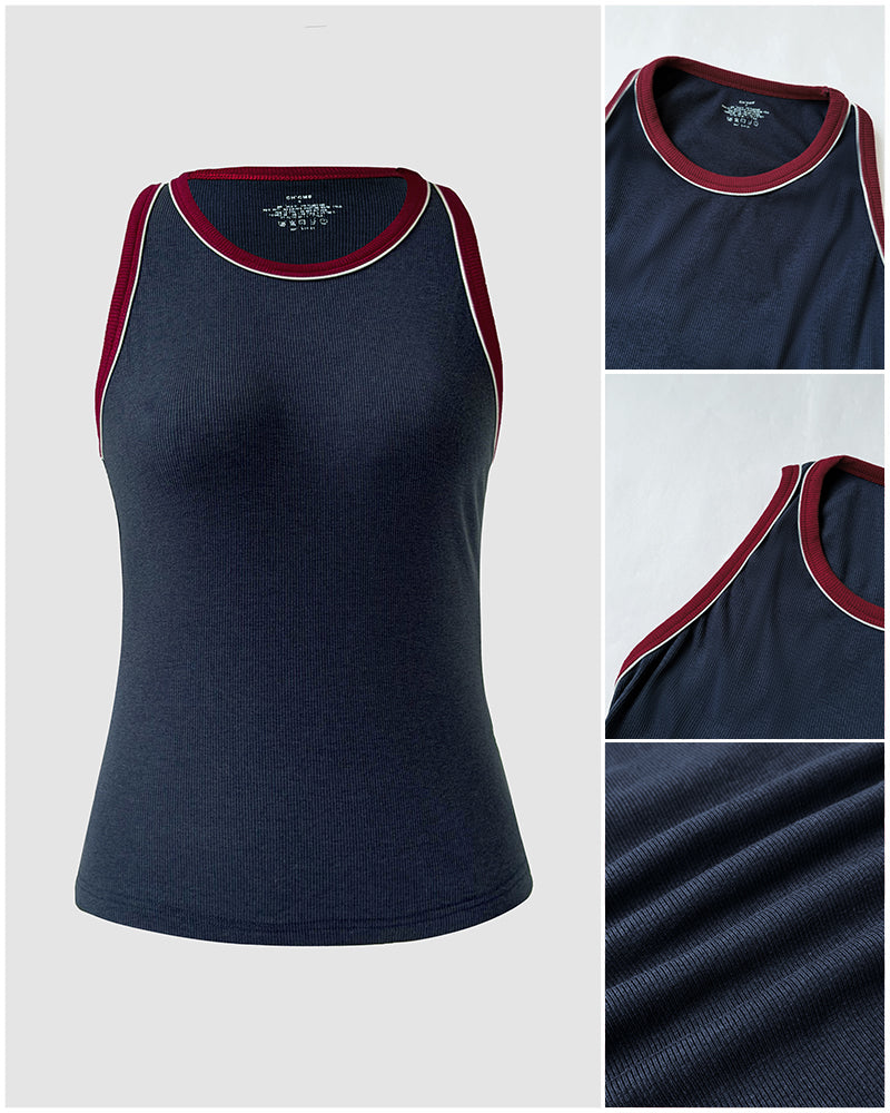 CHICMELIVE Womens Tank Tops Contrast Trim High Neck Ribbed Racerback Shirt