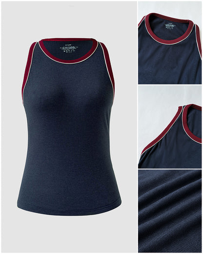 CHICMELIVE Womens Tank Tops Contrast Trim High Neck Ribbed Racerback Shirt