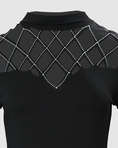 Rhinestone Hollow Out Cold Shoulder Long Sleeve Top Casual Tee