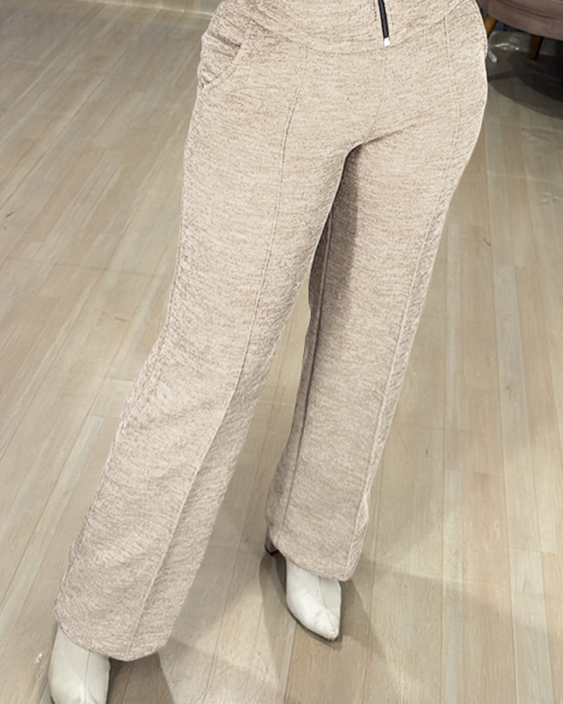 2 Pieces Outfit Long Sleeve Zip Up Drawstring Hoodie Coat and Casual Elastic Waist Seam Front Wide Leg Pants Set
