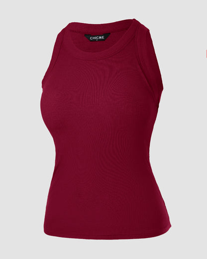 O-Neck Sleeveless Basic Slim Fit Skinny Tank Casual Top(Without Pads)