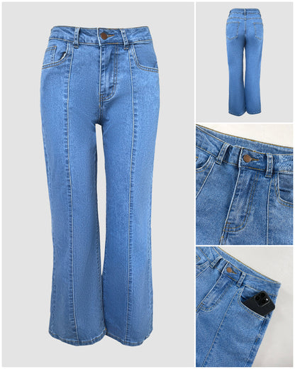 Women's High Waisted Jeans Front Seam Denim Pants Casual Zipper Fly Trousers
