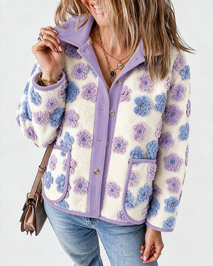CHICMELIVE Women's Soft Floral Sherpa Jacket Corduroy Button Down Coat