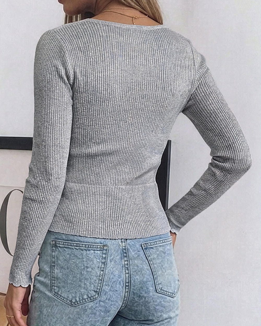 CHICMELIVE Women's Ribbed Knit Long Sleeve Henley Tops Basic Tees