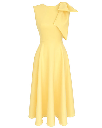 Women's Bowknot A Line Midi Dress Sleeveless Crewneck High Waist Party Dress Elegant Evening Gown