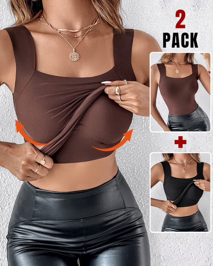 ChicMe ContourX 2 Piece U Neck Shapewear Built-in Bra Tank High Strechy Sleeveless Slim Fit Tops Camisole