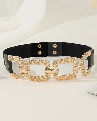 Chain Decor Buttoned Waist Belt Fashion Elastic Stretch Dress Belt Waistband